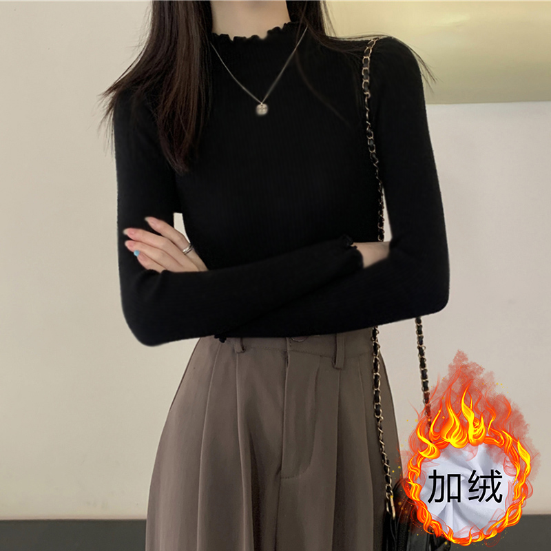 黑色半高领德绒打底衫女装秋冬季