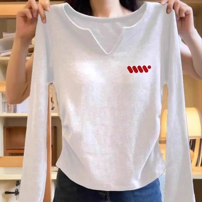 白色长袖T恤女修身显瘦打底上衣