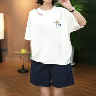 减龄上衣高级感 白色纯棉短袖 t恤女2025新款 夏季 宽松显瘦网红爆款