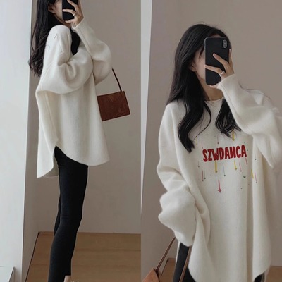 白色纯棉长袖上衣女秋冬中长款