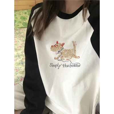 纯棉插肩长袖t恤女装2025新款爆款秋冬内搭打底衫宽松显瘦上衣服