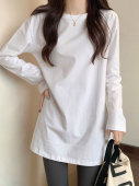 遮屁股加绒长袖 高级感中长款 t恤上衣 女秋冬季 白色内搭德绒打底衫