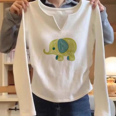 小v领纯棉长袖t恤女秋冬季加绒洋气内搭打底衫上衣掐腰设计感小众