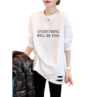 白色内搭打底衫女秋冬季加绒小众设计感中长叠穿卫衣长袖t恤上衣