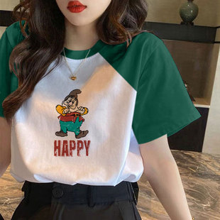 春秋装 别致独特港味chic撞色小众设计感上衣服 纯棉短袖 t恤女夏季