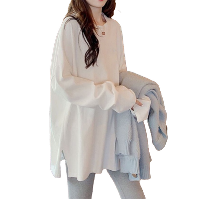 白色中长款洋气遮屁股长袖打底衫