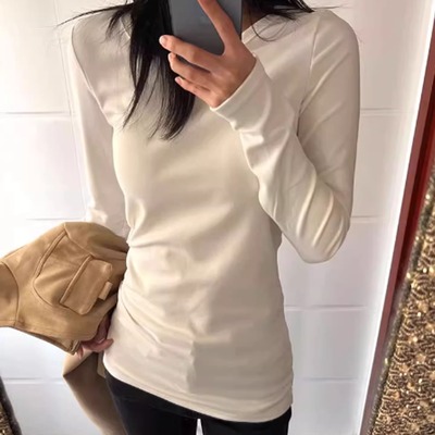 早秋纯棉女士长袖t恤2025新款冬季中长内搭打底衫上衣遮屁股洋气