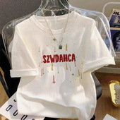 t恤女装 2025新款 夏季 白色纯棉短袖 宽松设计感气质小众不撞款 上衣