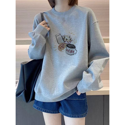 秋冬季加绒加厚灰色女士卫衣2025新款爆款时尚洋气独特超好看上衣