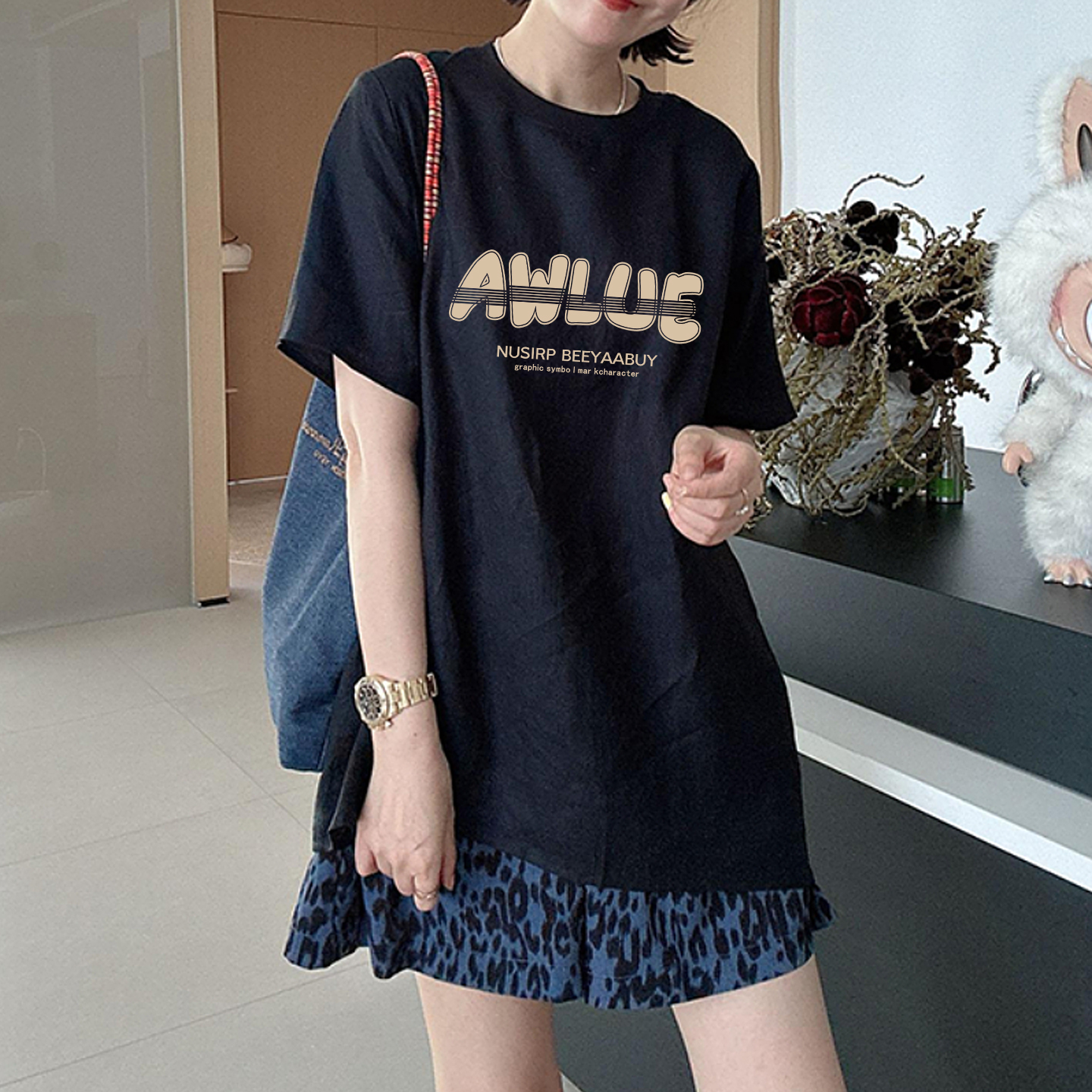 黑色纯棉短袖t恤女2025新款夏季宽松显瘦微胖ootd穿搭上衣高级感