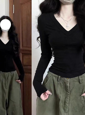 黑色修身内搭打底衫女2025新款今年流行爆款早秋chic长袖t恤上衣