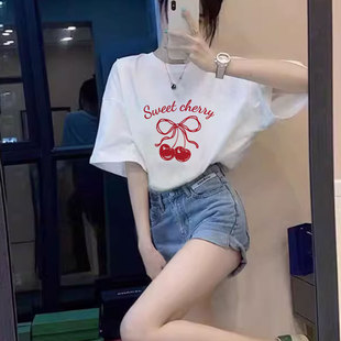 女装 夏季 胖mm大码 穿搭 宽松上衣美式 t恤女装 白色纯棉短袖 2025新款