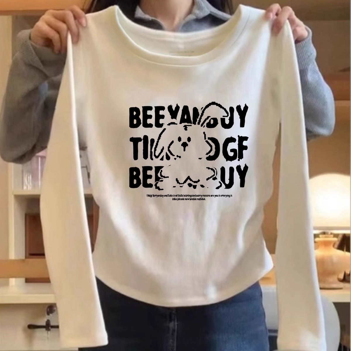 白色加绒独特漂亮打底衫女装上衣