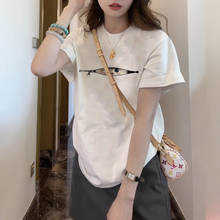 白色纯棉短袖t恤女2025新款爆款夏季宽松显瘦遮肉韩系chic上衣服