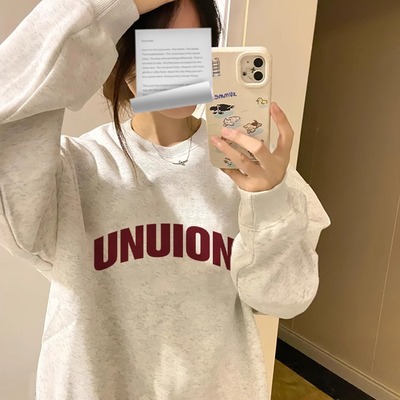 无帽卫衣女秋季宽松加绒长袖上衣