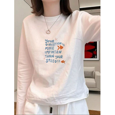 纯棉长袖t恤女2025新款爆款秋冬季德绒大码内搭可外穿打底衫上衣