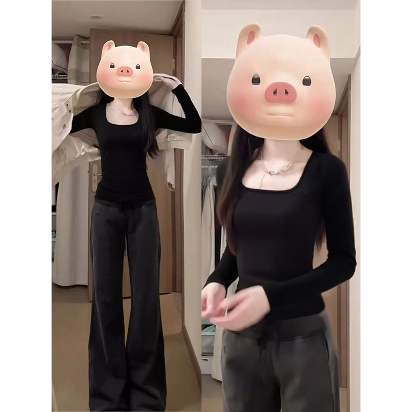 秋冬季超好看内搭高级感打底衫女2025新款辣妹纯欲u领长袖t恤上衣