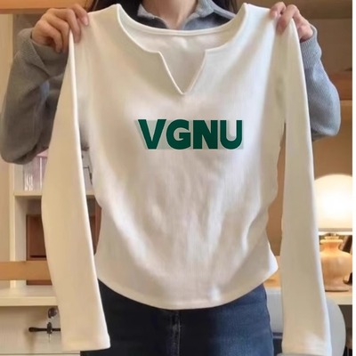 白色v领打底衫女修身显瘦长袖t恤