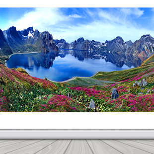 长白山天池画山水画贴纸墙贴自粘背景风水湖水画聚招财办公室客厅
