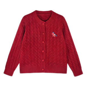 外套950 韩系圆领麻花小马撞色纽扣针织开衫 清仓狂欢