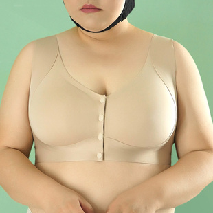 内衣 妈妈大罩杯收副乳200斤夏季 前扣文胸大码 老年人全罩杯背心式
