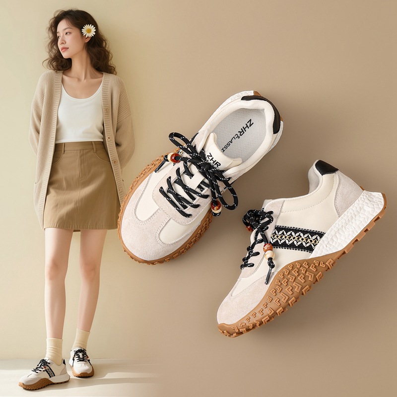 ZHR则则拼接织带花纹休闲德训鞋2025秋季复古增高百搭阿甘鞋