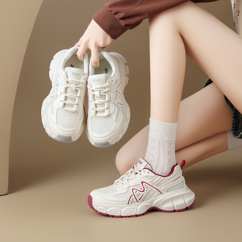 ZHR则则厚底增高5cm撞色线条老爹鞋2025秋季新款百搭运动休闲女鞋