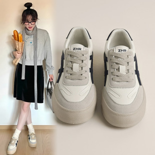 ZHR则则2025春季防水休闲德训鞋女增高轻便耐磨皮面时尚运动鞋女