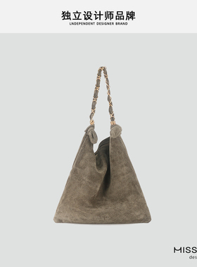 时尚秋冬小众设计美拉德磨砂牛皮托特包新款复古通勤大容量水桶包