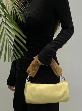 小众原创设计柔软雪糕绵羊皮链条包高级感复古圆筒包单肩斜挎包女