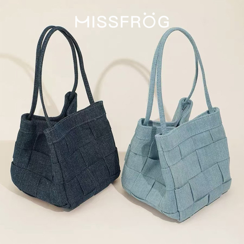 2024新款小众手工编织包简约时尚帆布水桶包牛仔单肩斜跨包骰子包,箱包皮具/热销女包/男包,水桶包,淘宝优惠券,粉丝福利购,淘宝优惠卷