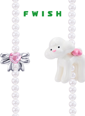 FWISH飞未夕 PAWty系列奶白爱心泰迪珍珠蝴蝶结项链女节日礼物