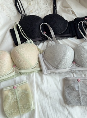 ponyo玫瑰泡芙蕾丝调整型上薄下厚小胸聚拢大胸薄杯显瘦内衣套装