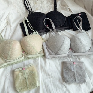 ponyo玫瑰泡芙蕾丝调整型上薄下厚小胸聚拢大胸薄杯显瘦内衣套装