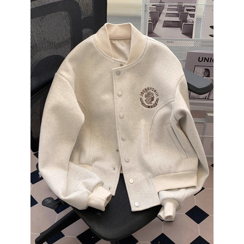 小香风棒球服毛呢外套女秋冬冬季高级感小个子宽松飞行员夹克开衫