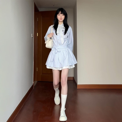 学院风条纹衬衫洋装子女2