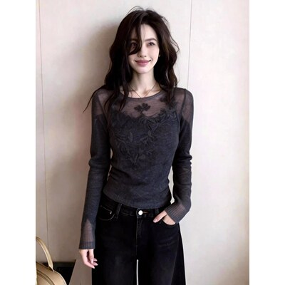 法式休闲性感风灰色上衣