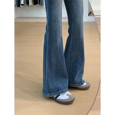 梨形身材蓝色弹力微喇牛