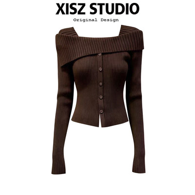 气质温柔风一字肩针织毛