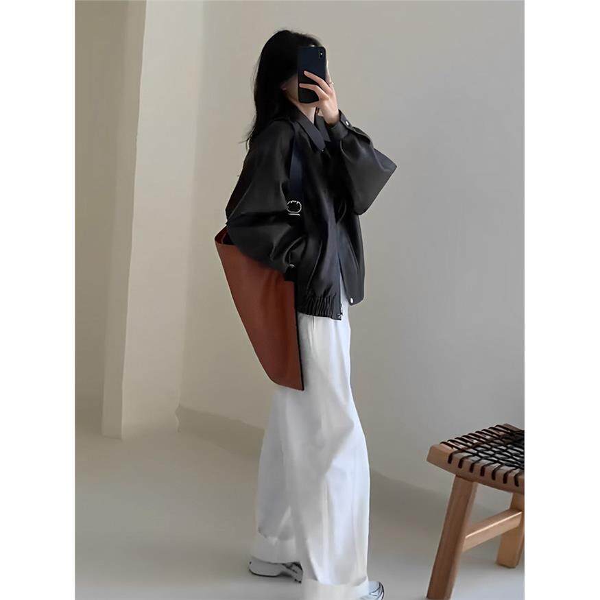 黑色小皮衣外套女2025早春新款覆古高级感小个子休闲 宽松夹克上