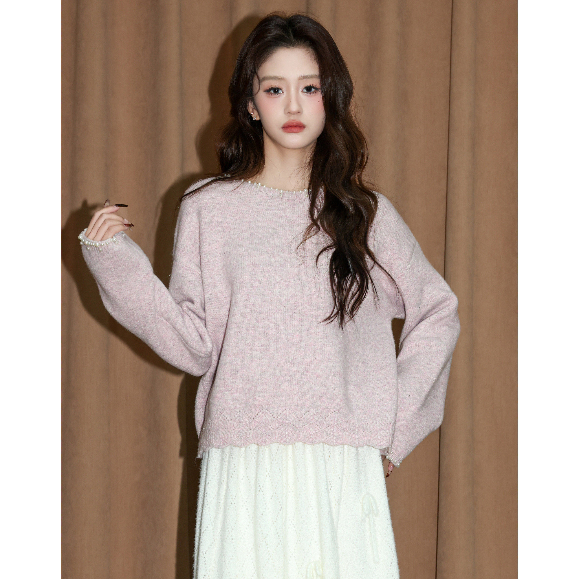 紫色圆领毛衣内搭女秋冬2025冬季新款温柔软糯套头针织衫短款上衣