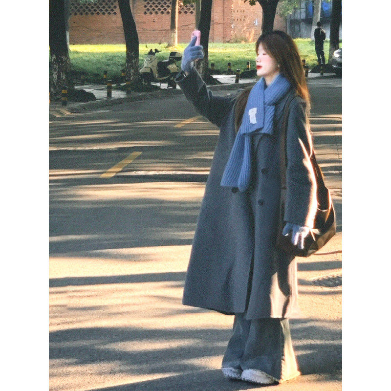 灰色大衣女外套秋冬高级感韩系厚风衣女款2025新款早春小个子春季
