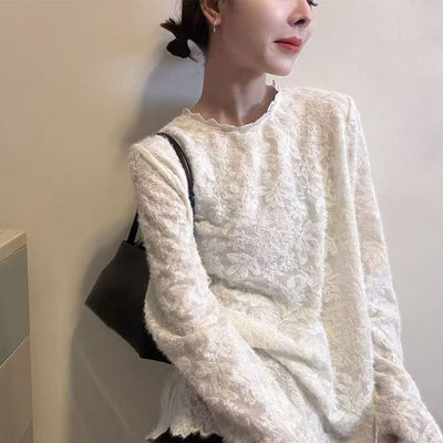 圆领水貂毛蕾丝衫女2026