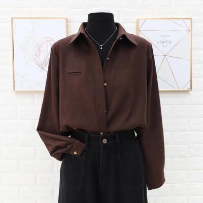 咖啡色磨毛衬衫女叠穿内