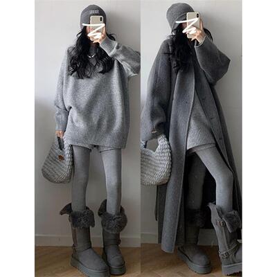 灰色毛衣针织连衣裙子女