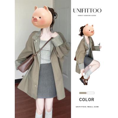 中长款卡其色风衣外套女