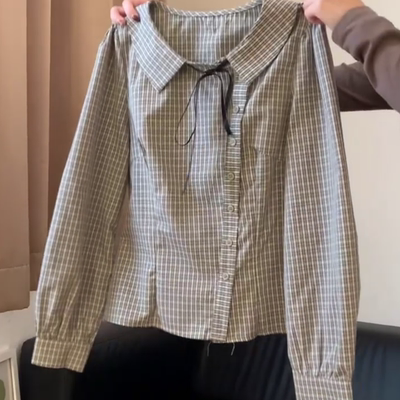 复古文艺风格纹长袖衬衫