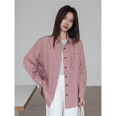 韩系设计感条纹长袖衬衫