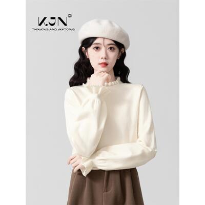 杏色半高领针织衫女2025