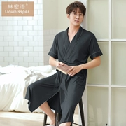 Modal robe nam mùa hè mỏng phần XL Bộ đồ ngủ một mảnh màu rắn XL Dịch vụ nhà bình thường của Nhật Bản - Night Robe